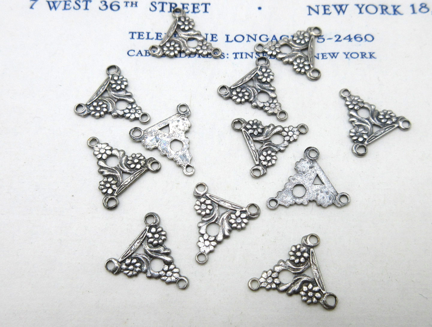 Gold and Silver Floral Triangle Stampings 12 Pcs