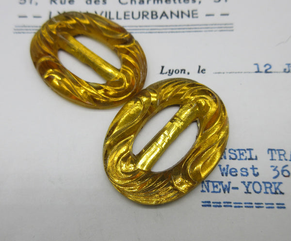 Amber Glass Buckles Pair