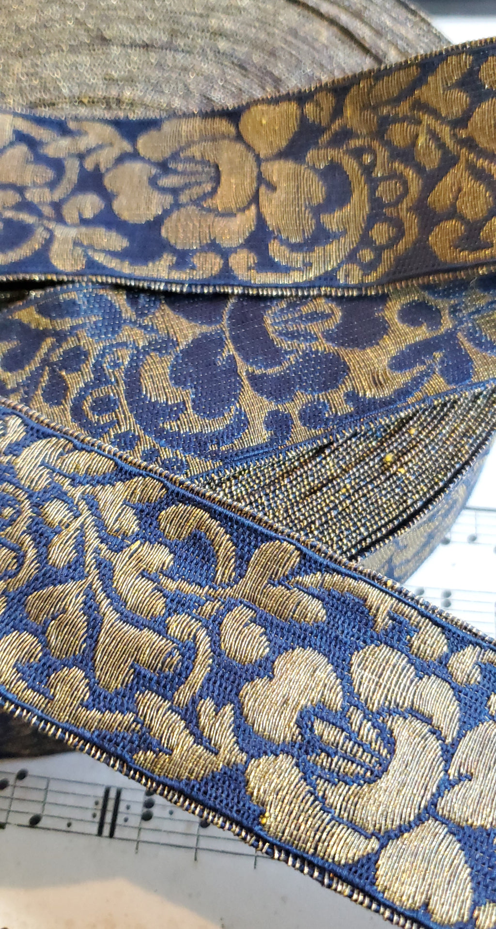 Navy/Gold Floral Metallic Galloon Trim
