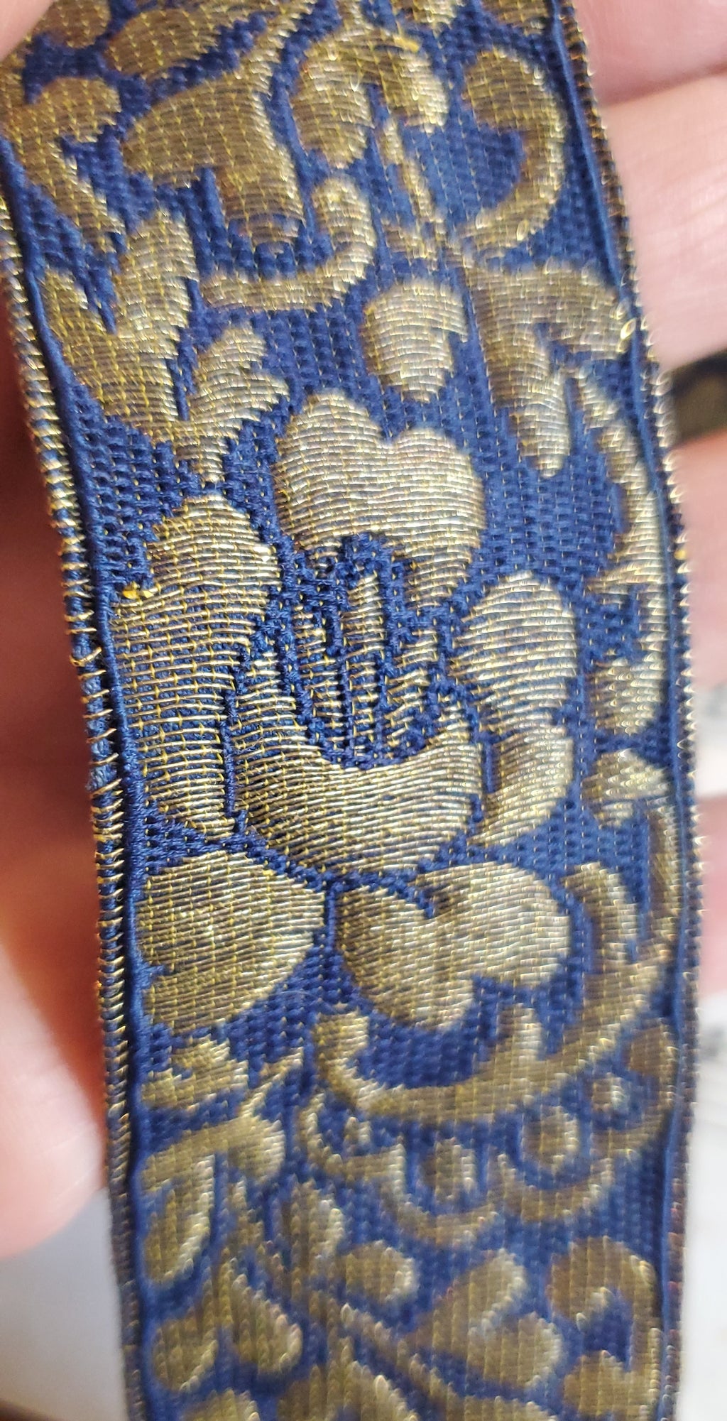 Navy/Gold Floral Metallic Galloon Trim