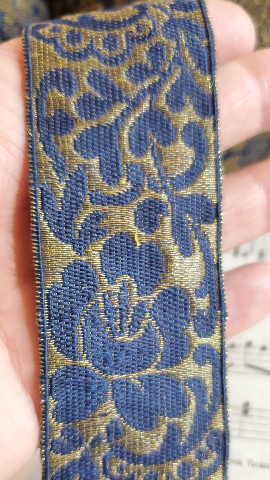 Navy/Gold Floral Metallic Galloon Trim
