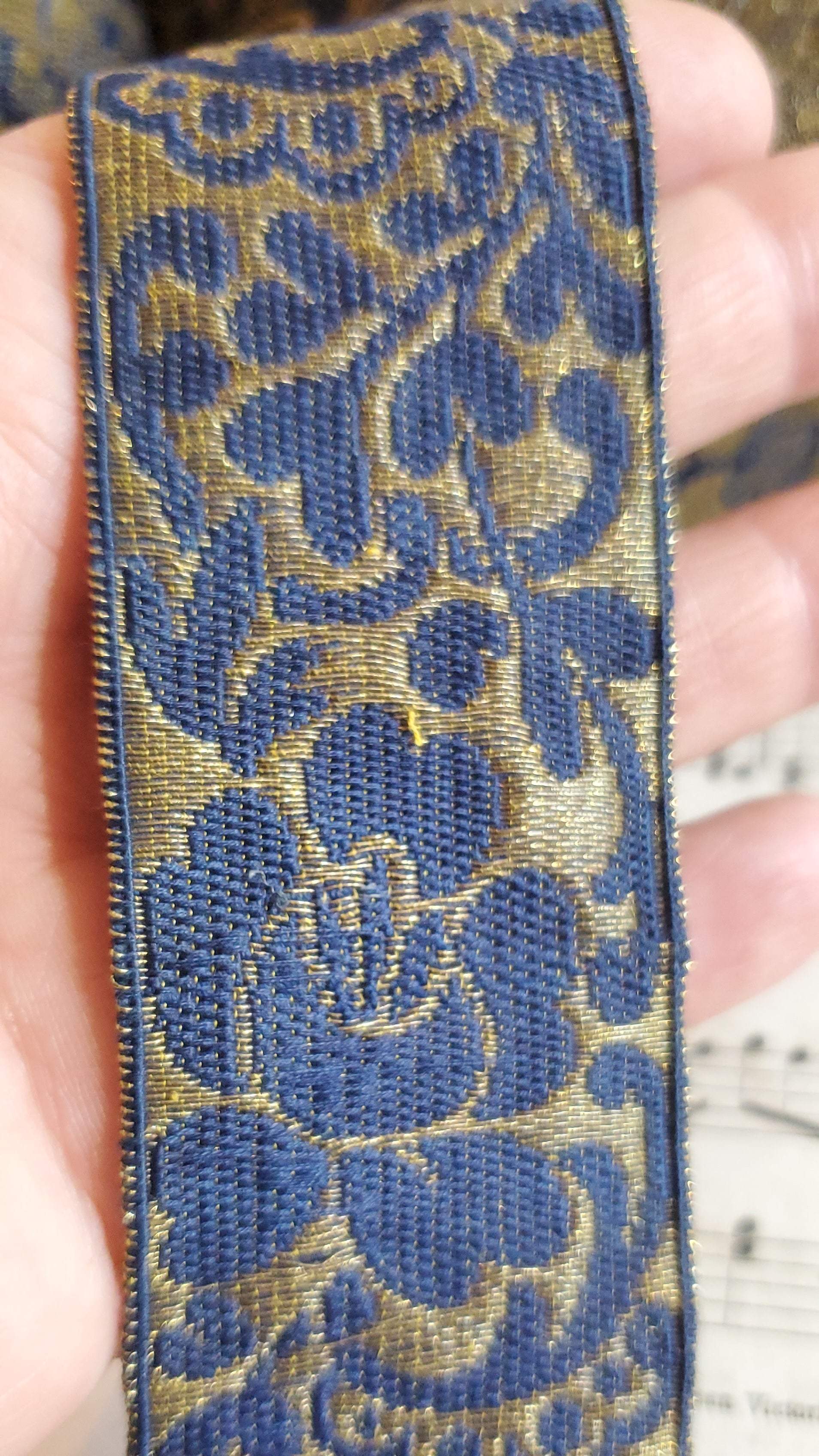 Navy/Gold Floral Metallic Galloon Trim