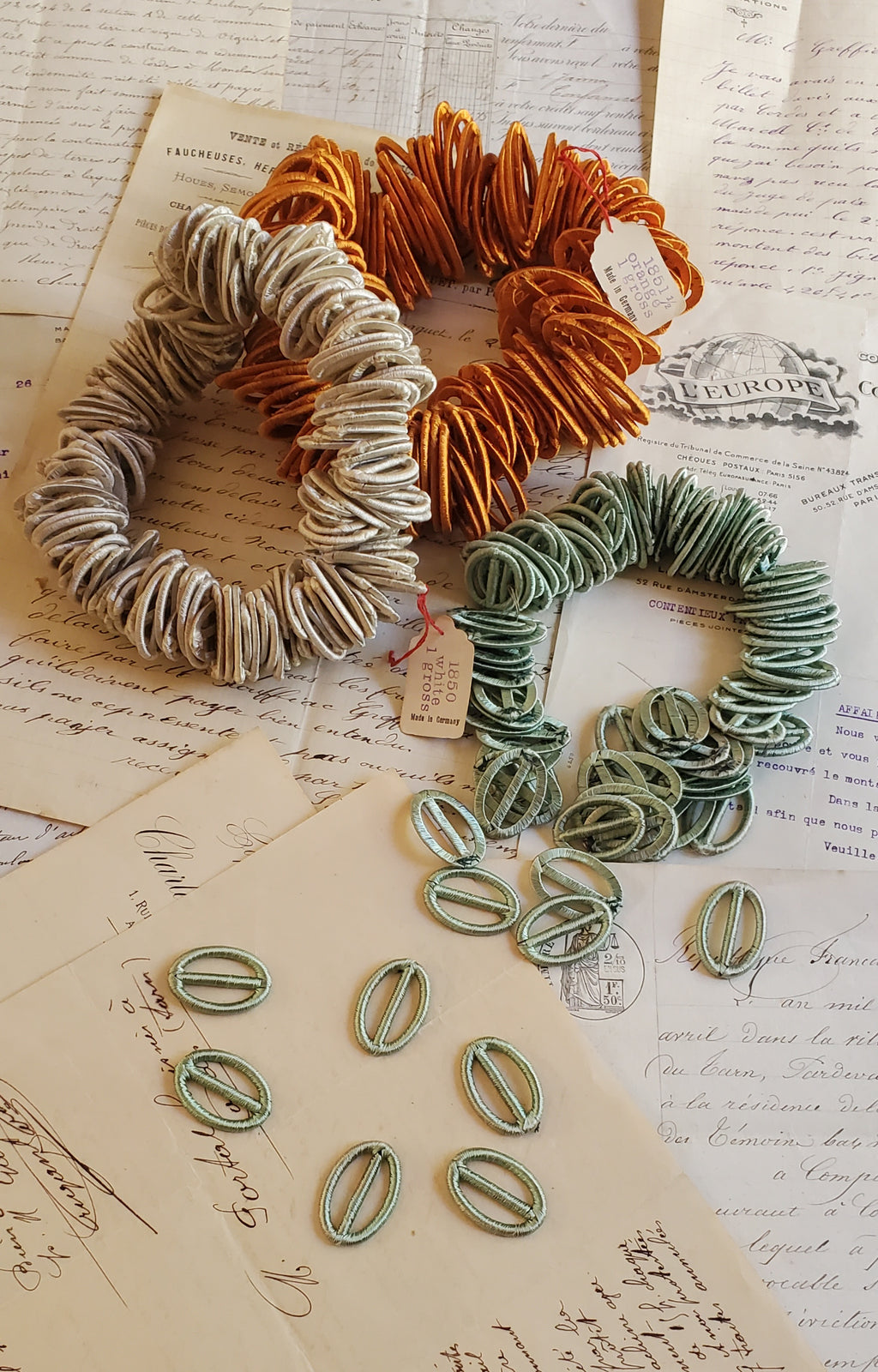 Set of 6 Antique Silk Wrapped Buckles