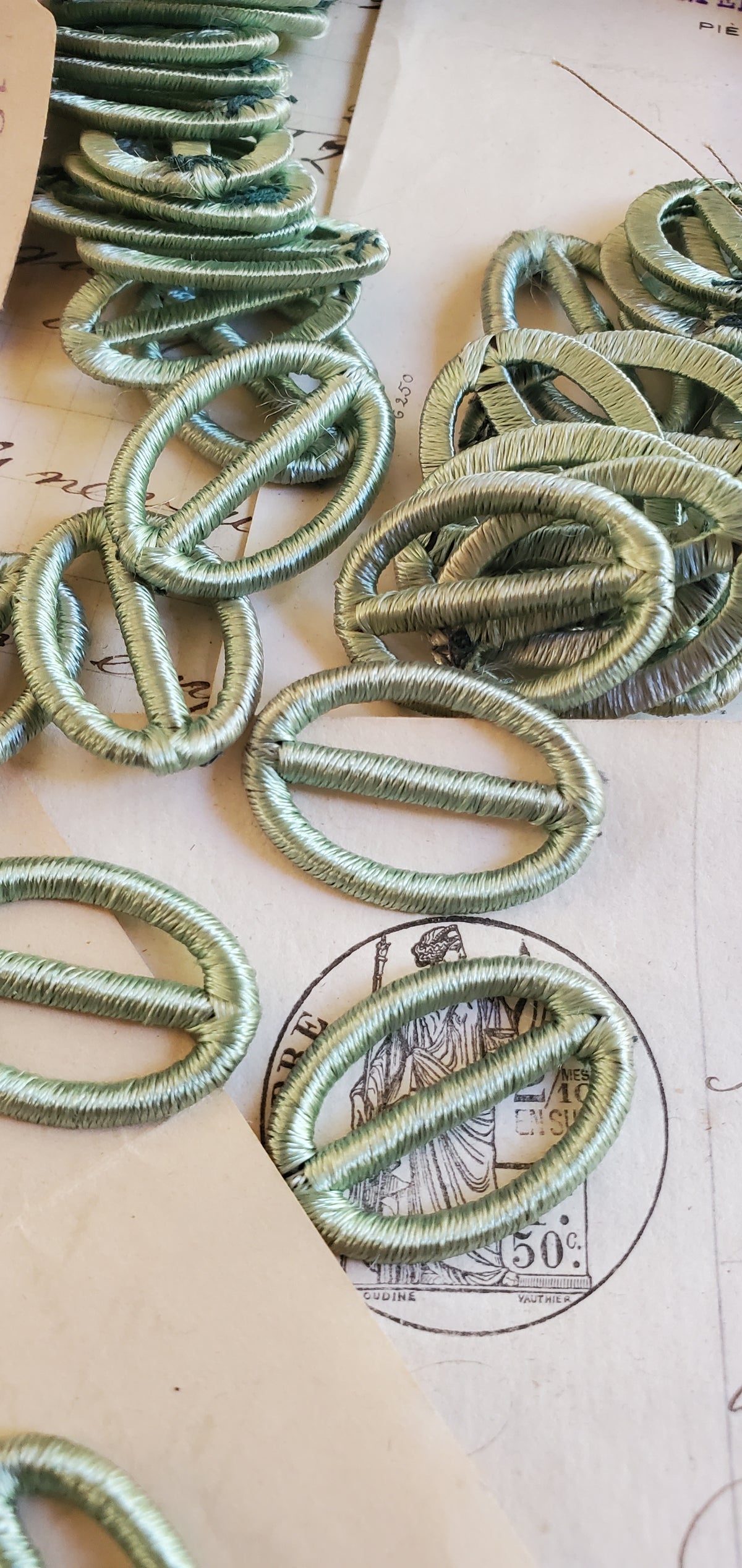 Set of 6 Antique Silk Wrapped Buckles