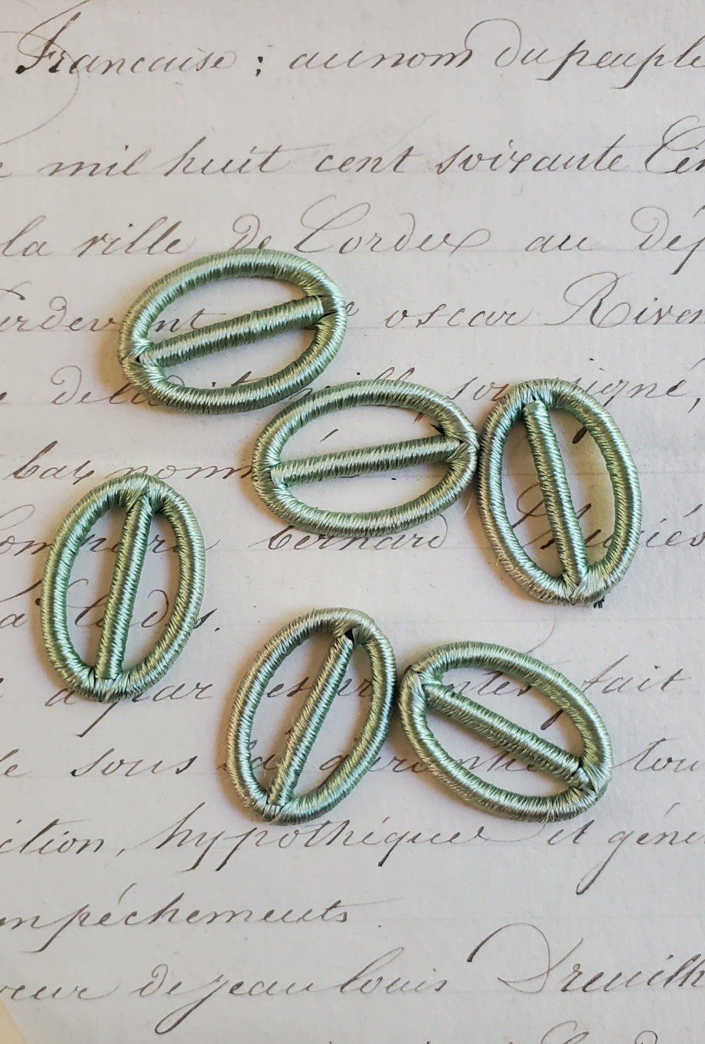 Set of 6 Antique Silk Wrapped Buckles