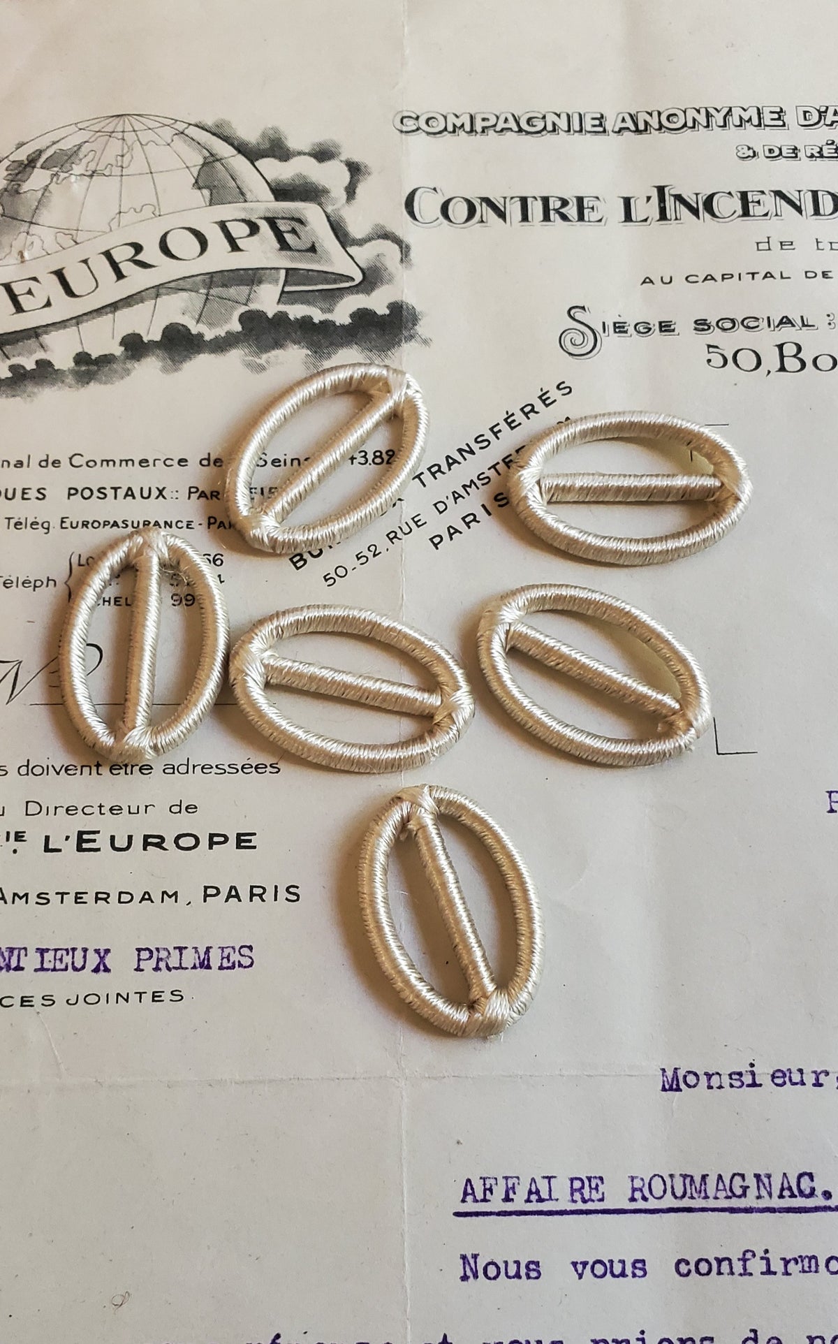 Set of 6 Antique Silk Wrapped Buckles