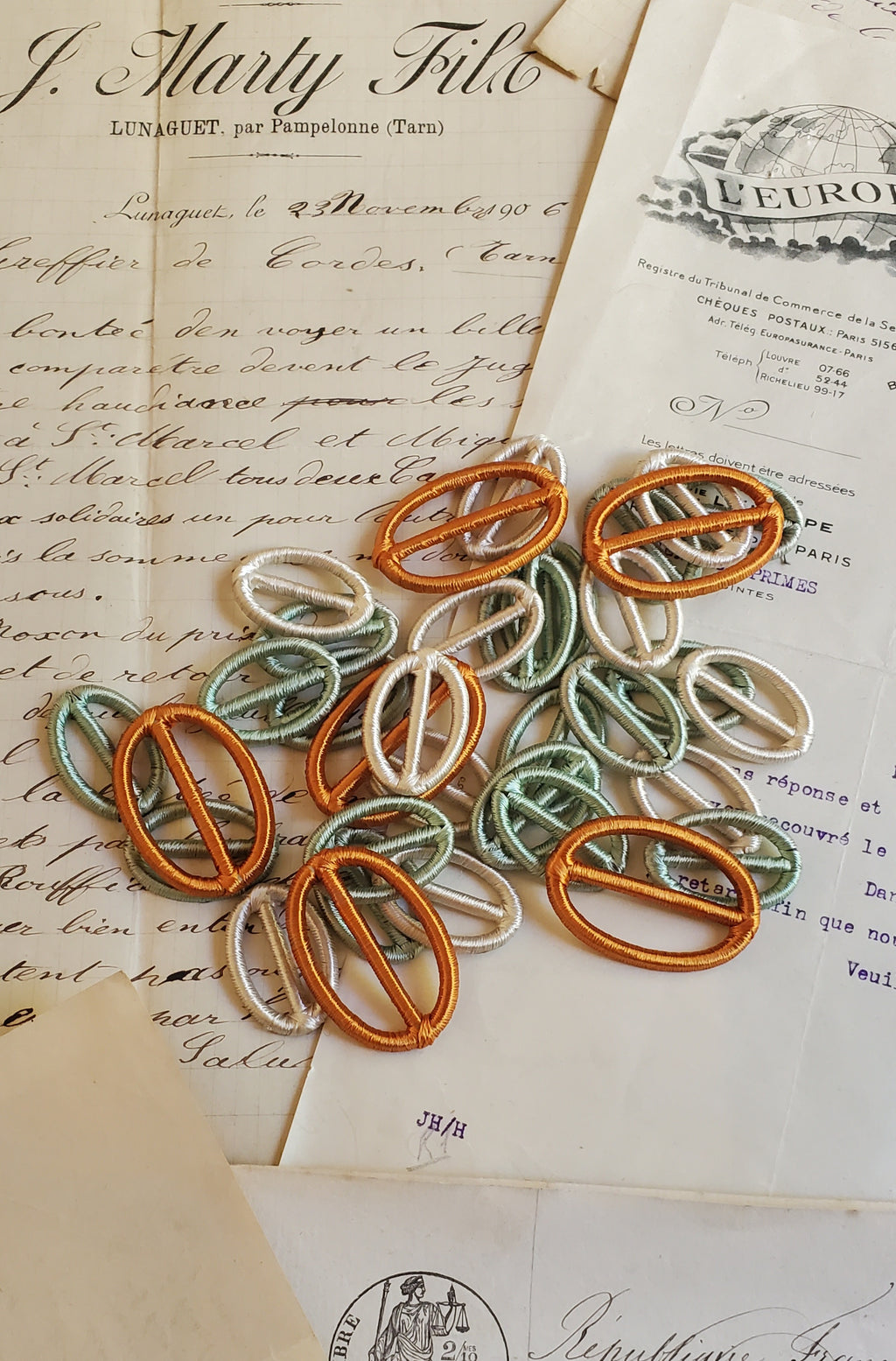 Set of 6 Antique Silk Wrapped Buckles