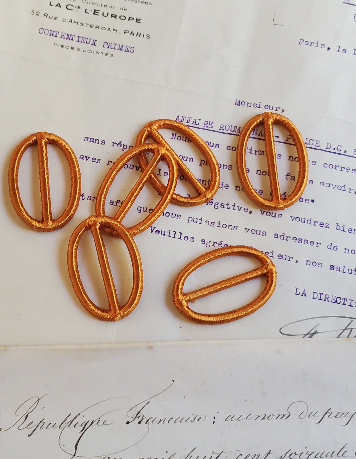 Set of 6 Antique Silk Wrapped Buckles