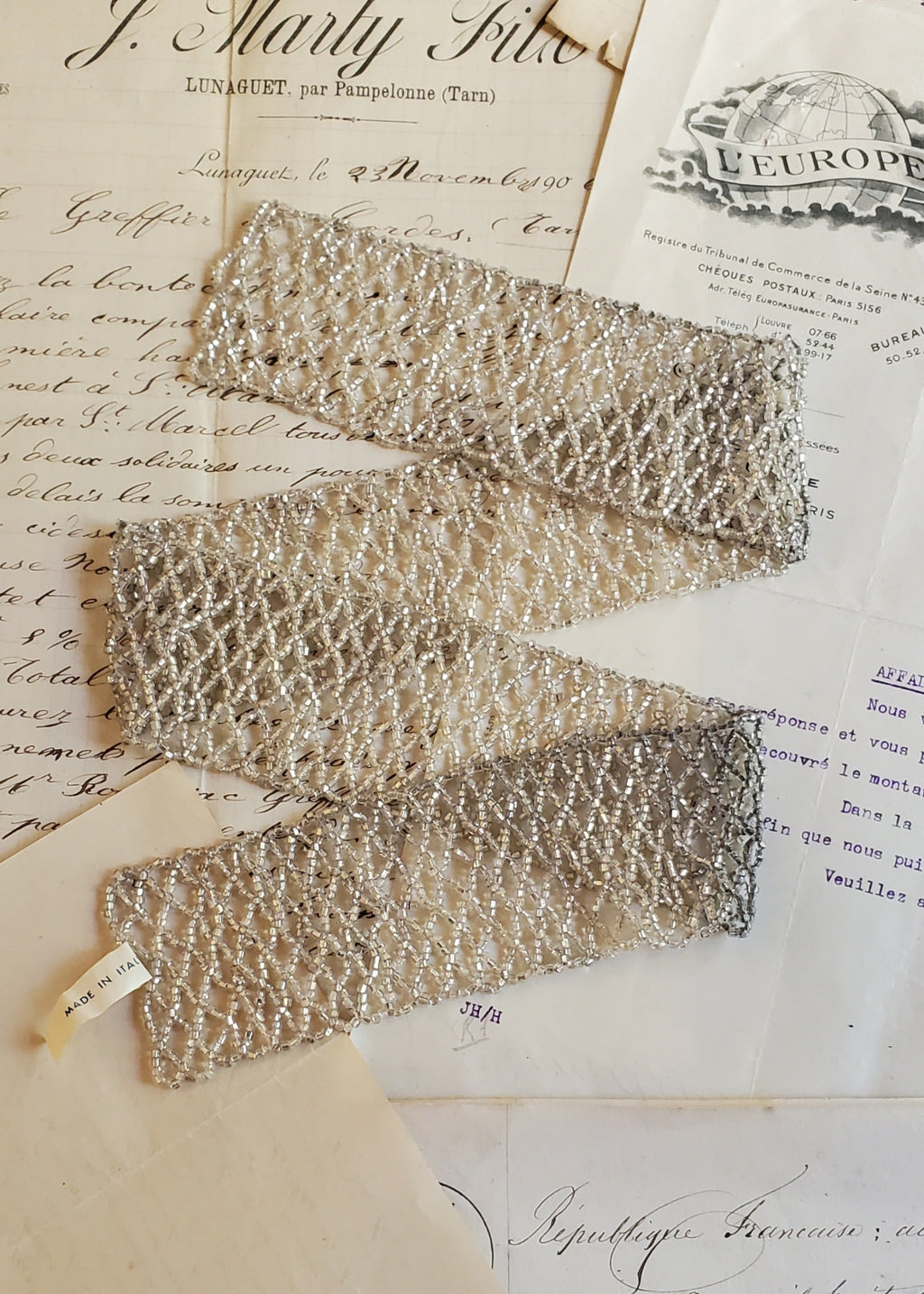 Vintage Italian Beaded Net Belt or Band