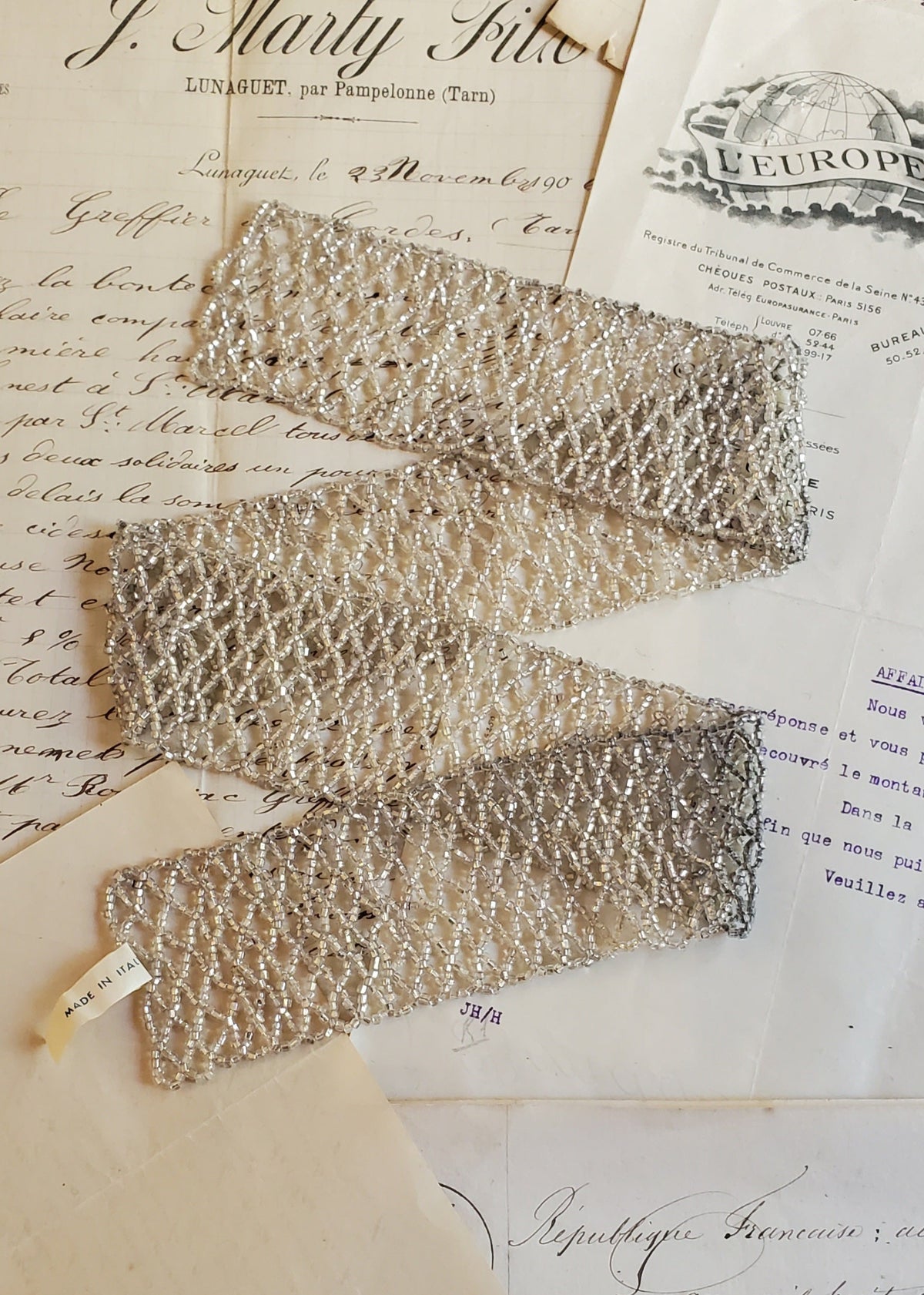 Vintage Italian Beaded Net Belt or Band