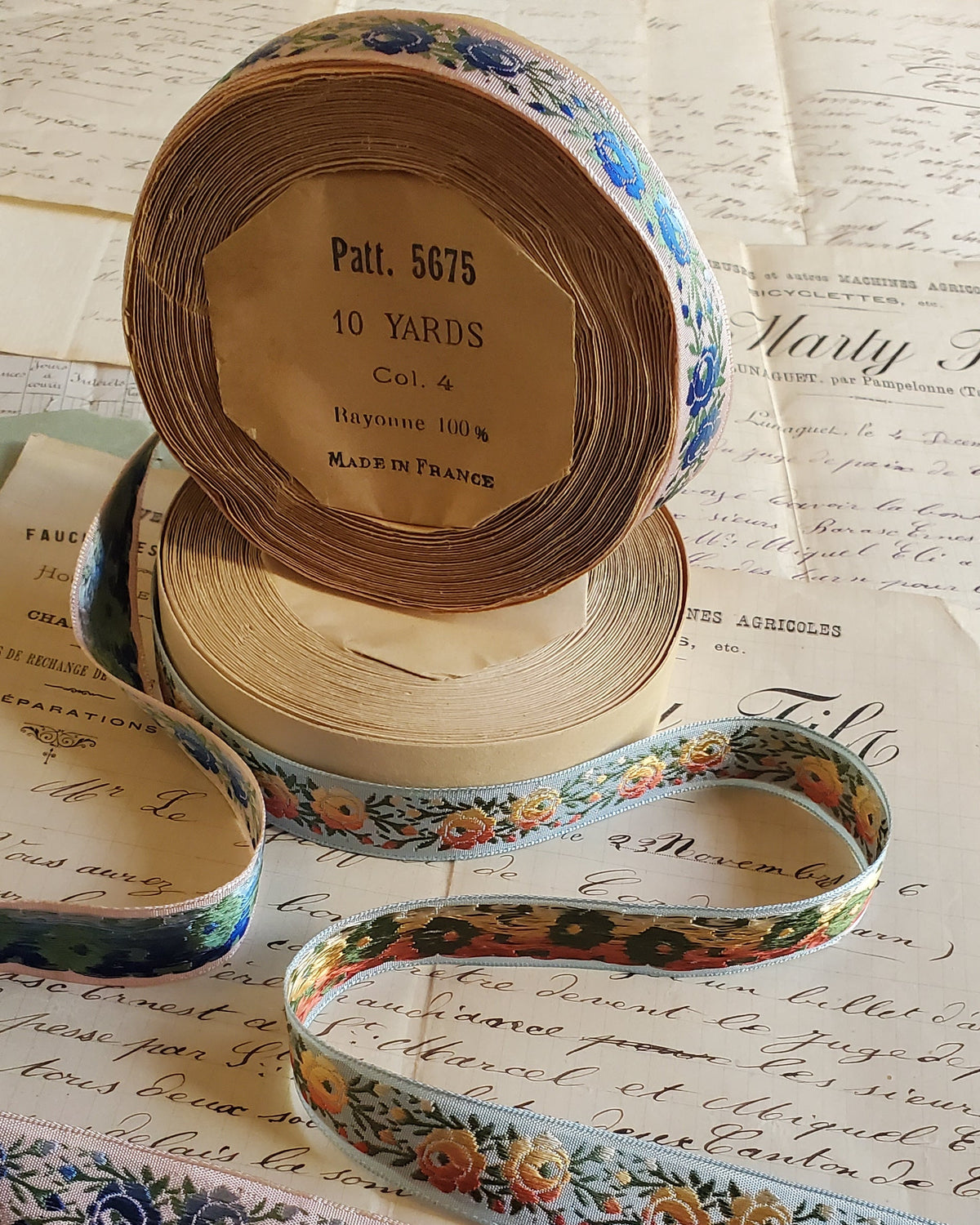 Colorful Antique French Rose Floral Jacquard Ribbon