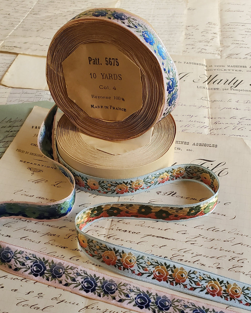 Colorful Antique French Rose Floral Jacquard Ribbon