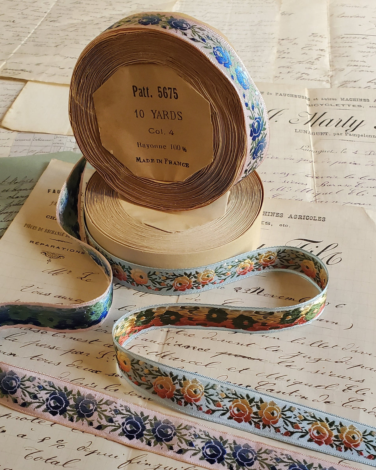 Colorful Antique French Rose Floral Jacquard Ribbon