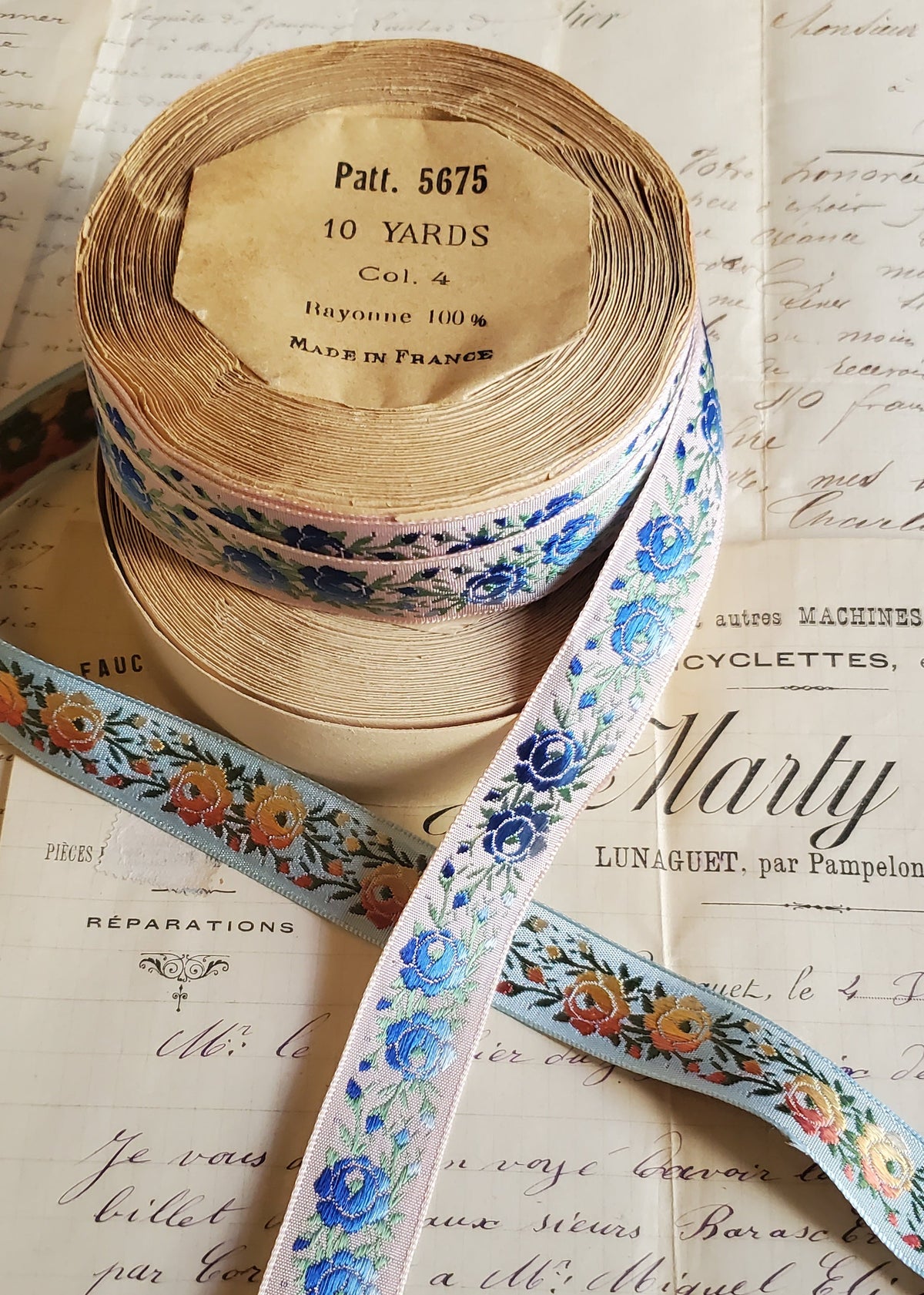 Colorful Antique French Rose Floral Jacquard Ribbon