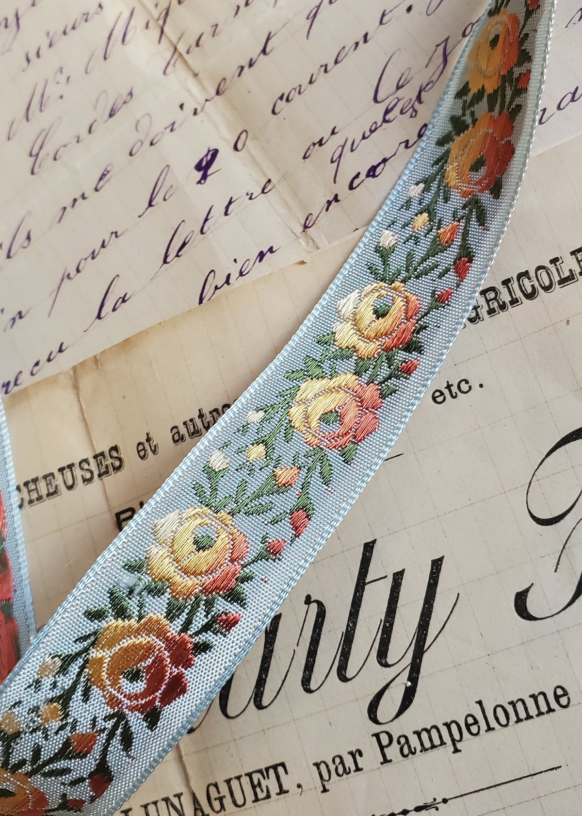 Colorful Antique French Rose Floral Jacquard Ribbon