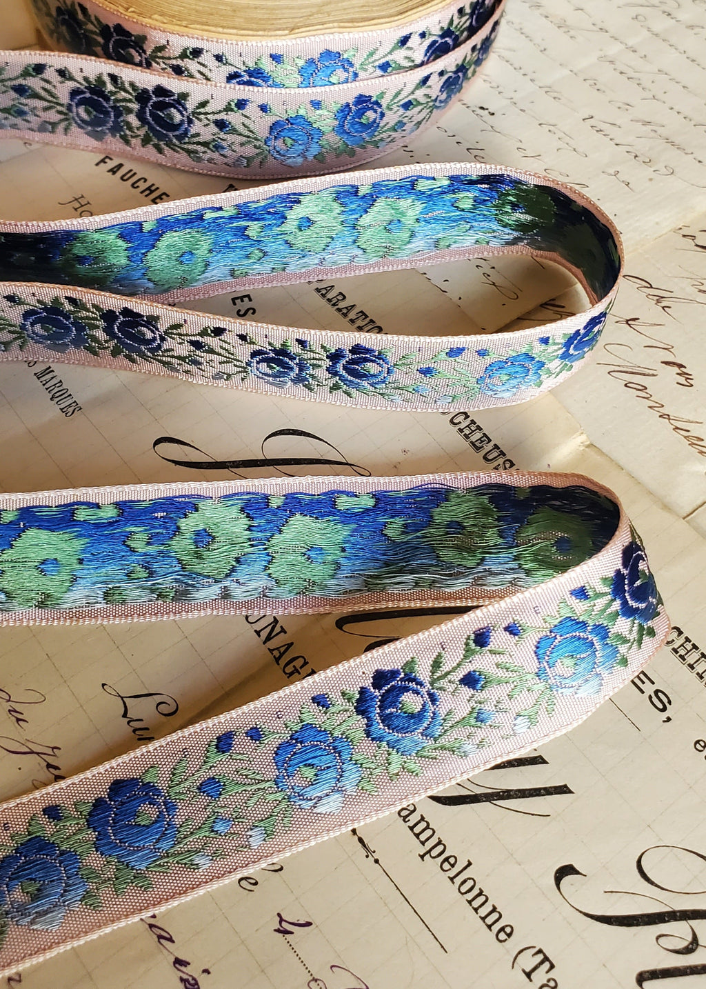 Colorful Antique French Rose Floral Jacquard Ribbon