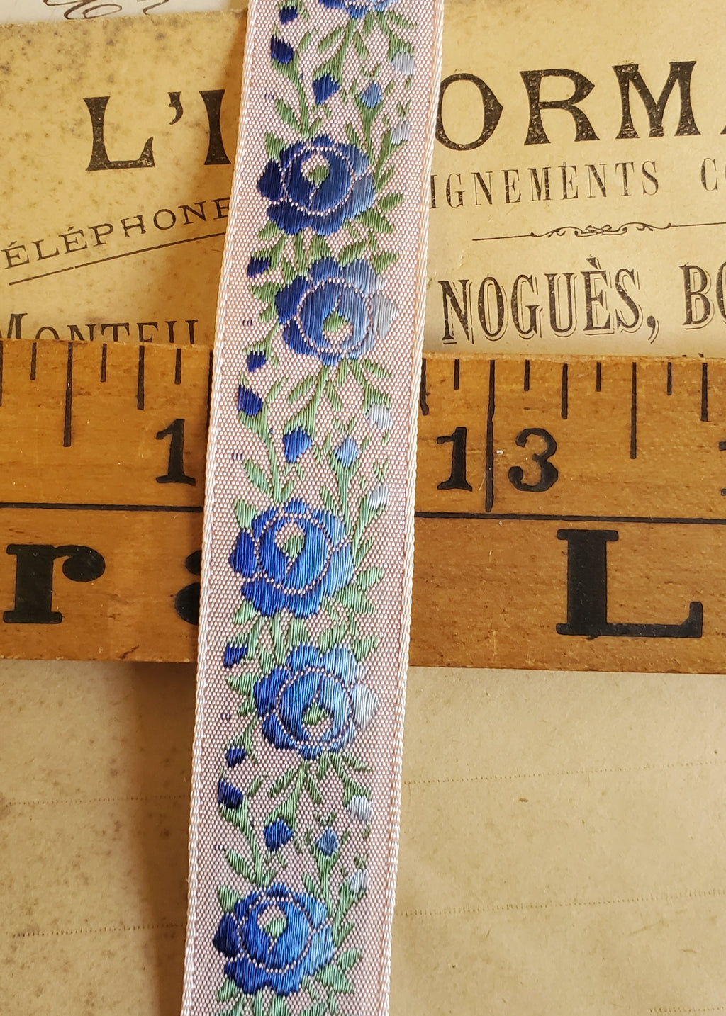 Colorful Antique French Rose Floral Jacquard Ribbon