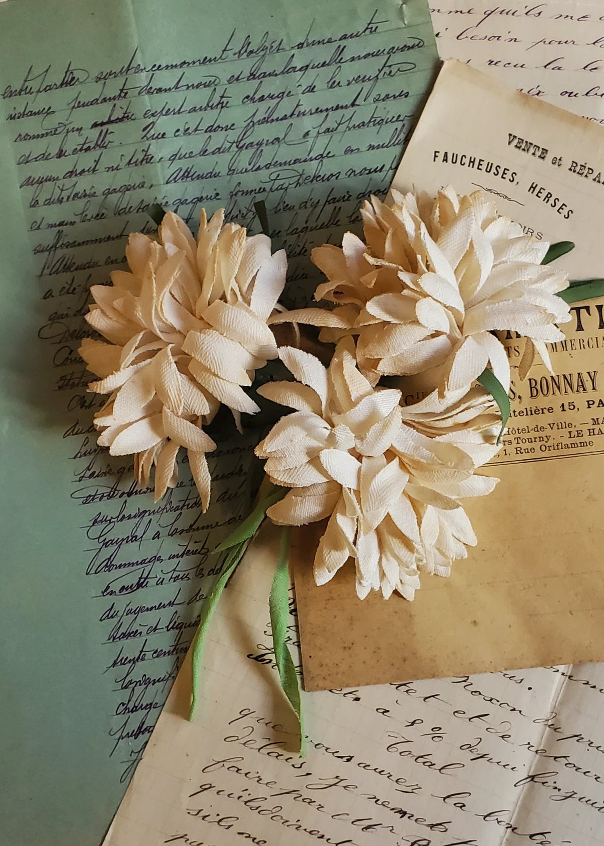 Antique Starched Cotton Chrysanthemum Spray