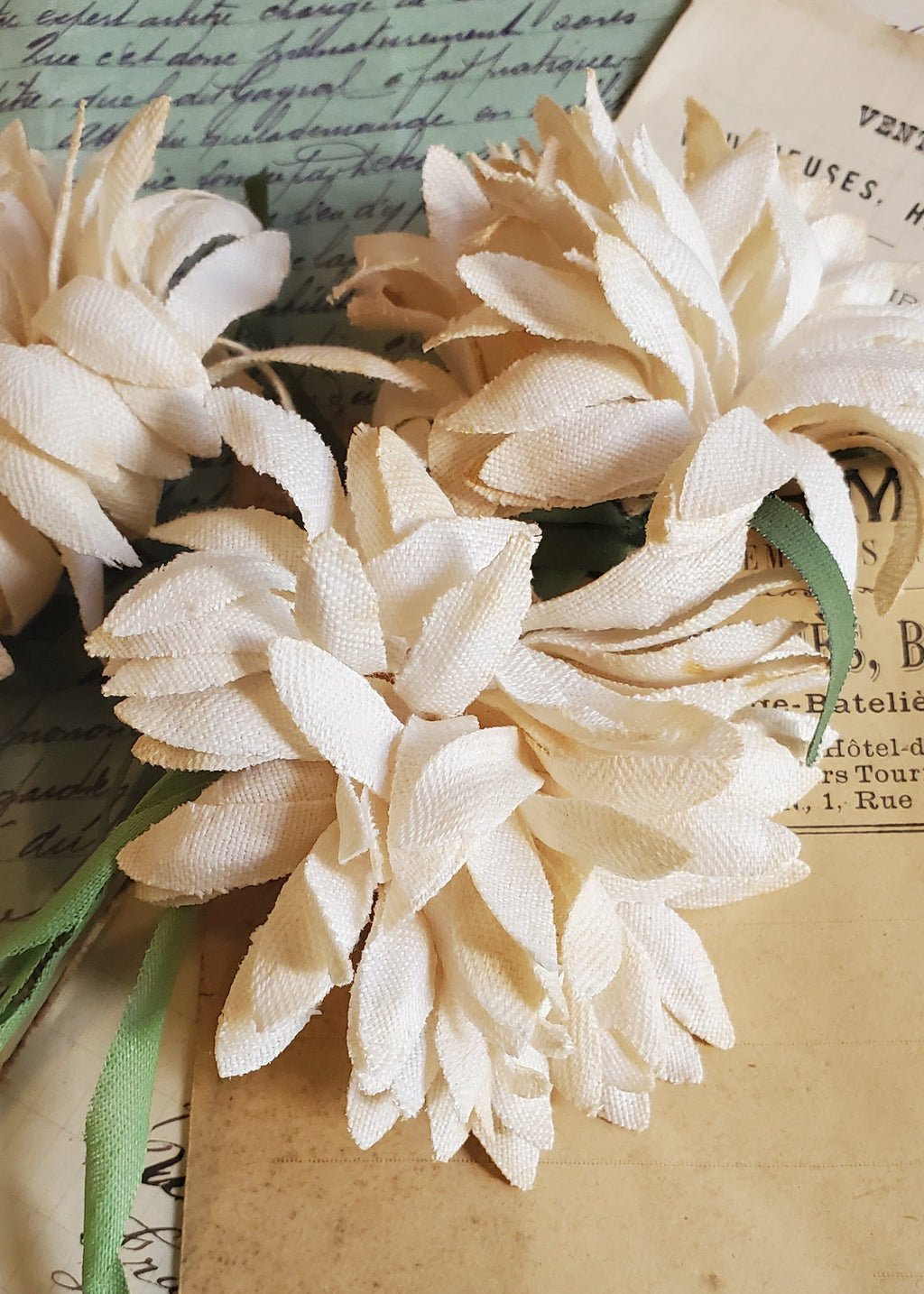 Antique Starched Cotton Chrysanthemum Spray