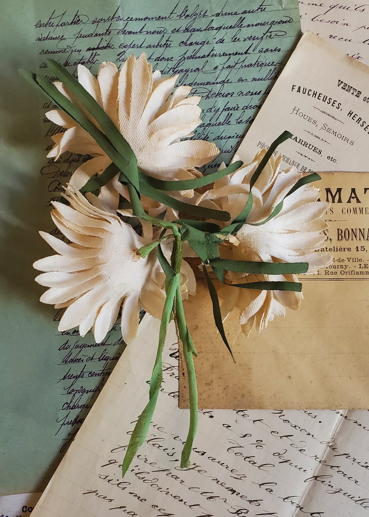 Antique Starched Cotton Chrysanthemum Spray