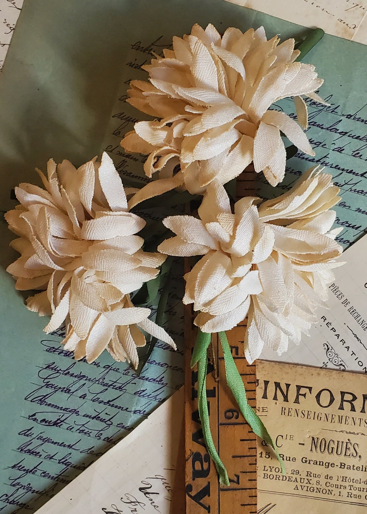 Antique Starched Cotton Chrysanthemum Spray