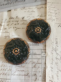 2 XL Vintage Glass Black Buttons W/Gold 1 5/8"