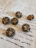 6 Black and Gold Glass Floral Buttons