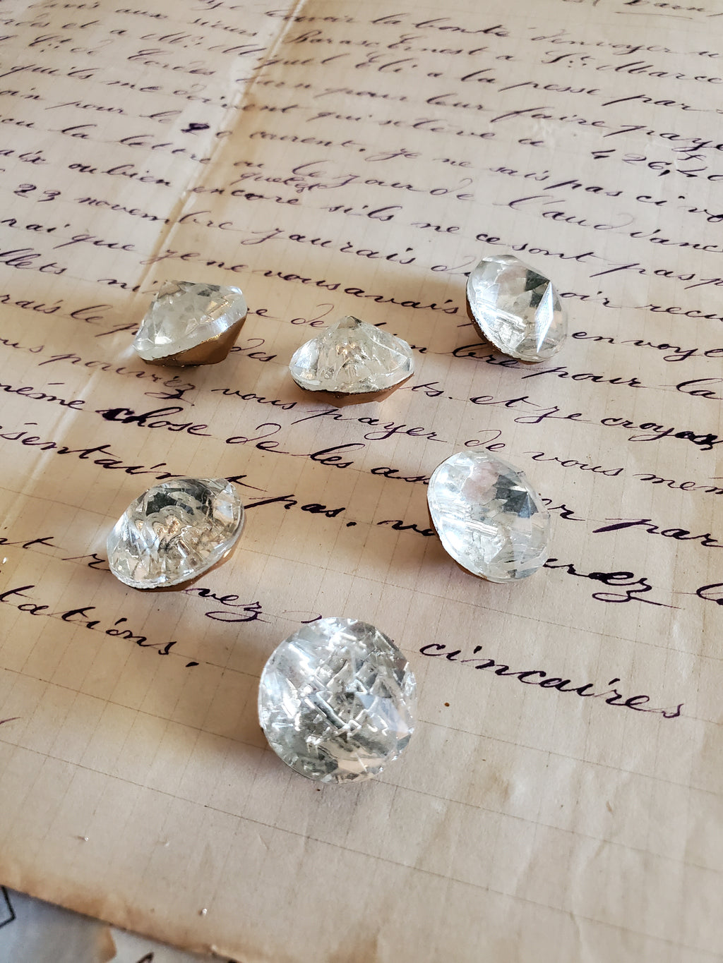 6 Large Diamond Foil Backed Faceted Buttons