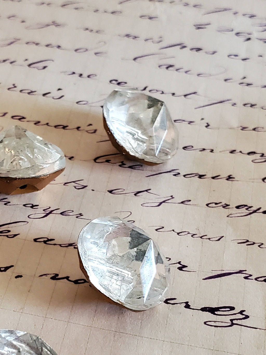 6 Large Diamond Foil Backed Faceted Buttons