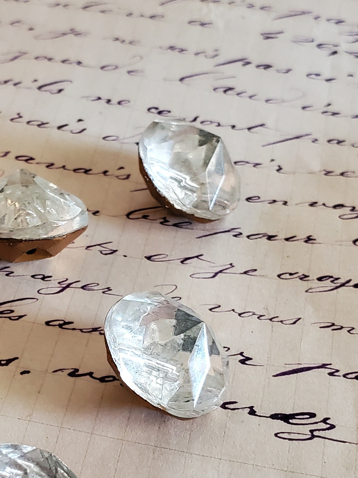 6 Large Diamond Foil Backed Faceted Buttons