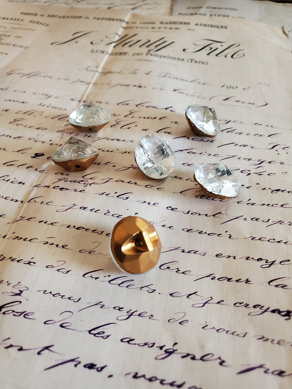 6 Large Diamond Foil Backed Faceted Buttons
