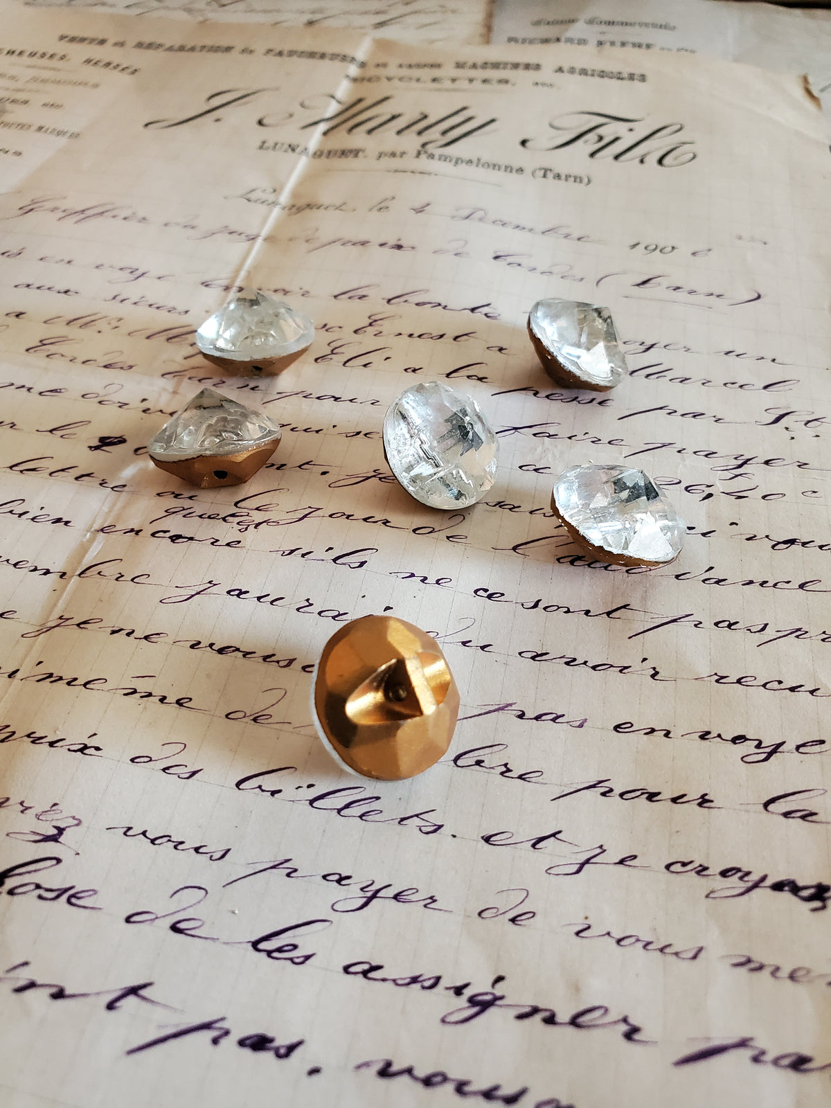 6 Large Diamond Foil Backed Faceted Buttons
