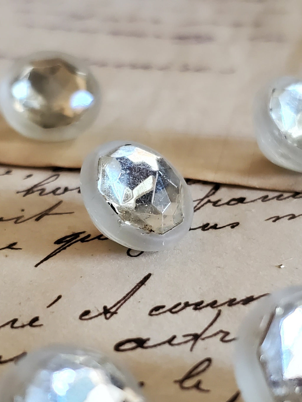 6 Small Vintage Diamond with Frosted Glass Bezel Buttons