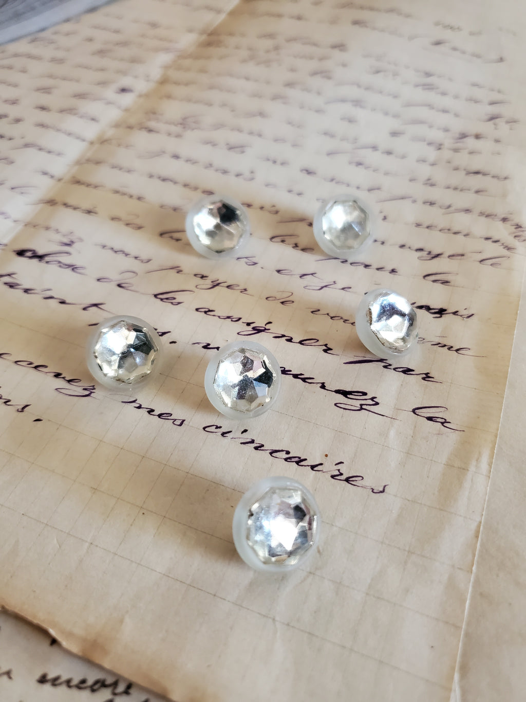 6 Small Vintage Diamond with Frosted Glass Bezel Buttons