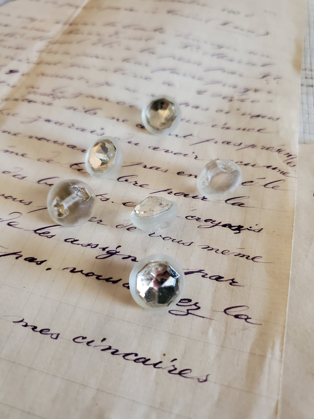 6 Small Vintage Diamond with Frosted Glass Bezel Buttons