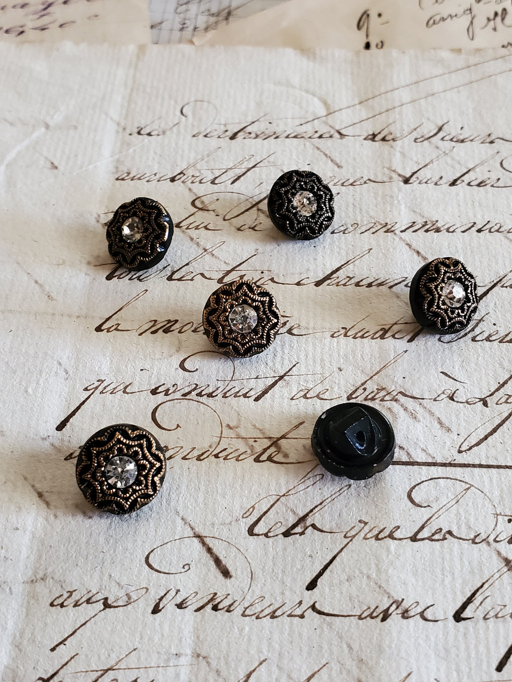 6 Tiny Vintage Rhinestone and Glass Buttons