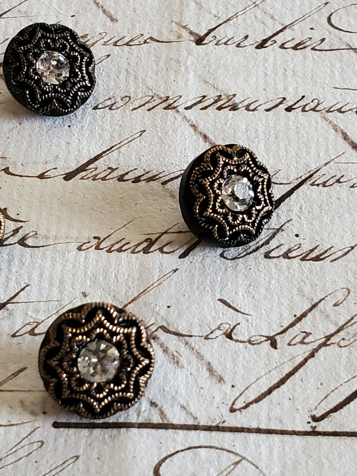 6 Tiny Vintage Rhinestone and Glass Buttons