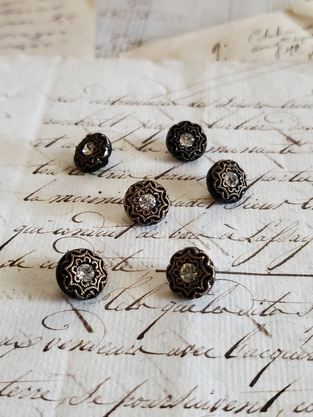 6 Tiny Vintage Rhinestone and Glass Buttons