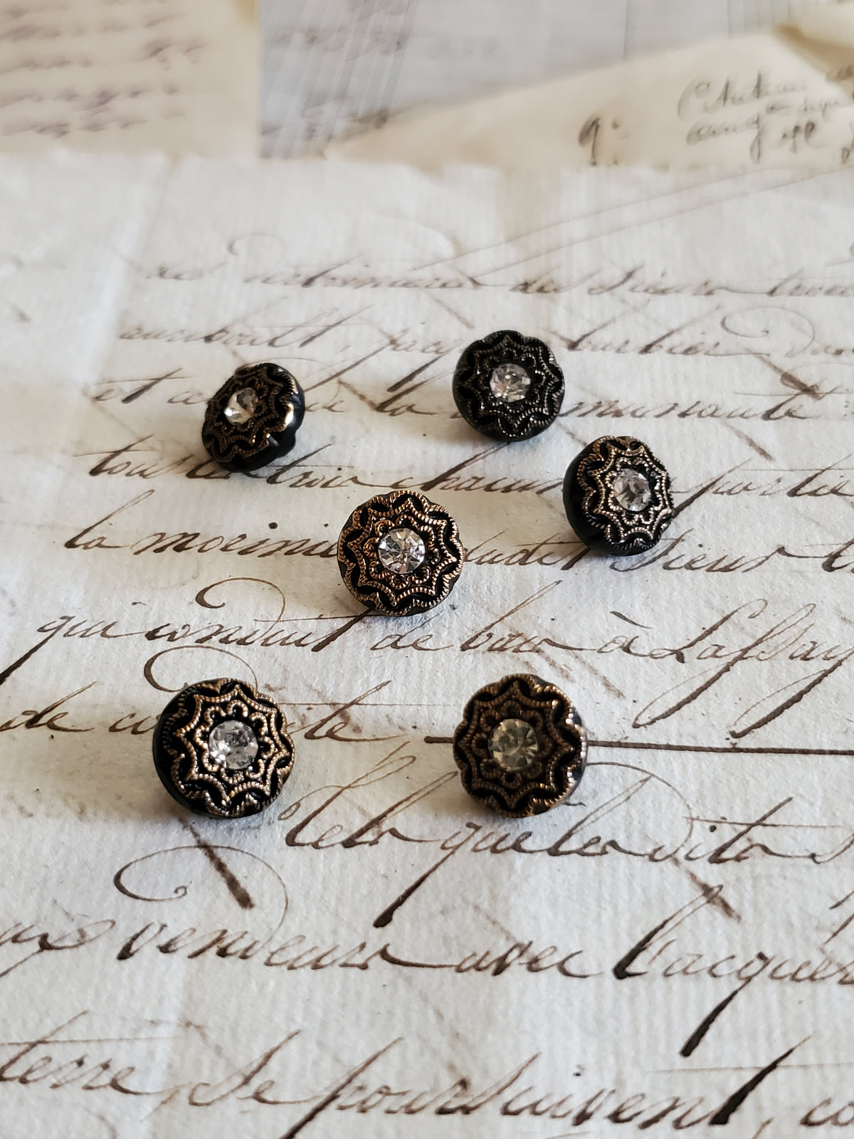 6 Tiny Vintage Rhinestone and Glass Buttons