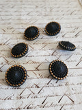 6 Vintage Black and Gold Glass Buttons