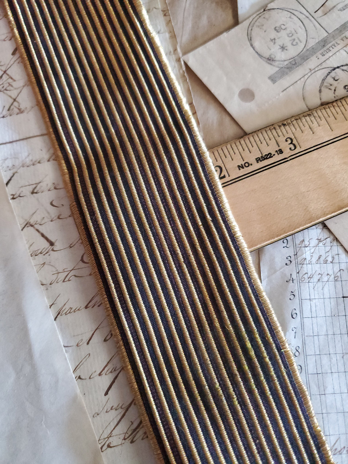 Antique Gold and Black Narrow Stripe Trim - 2 Widths