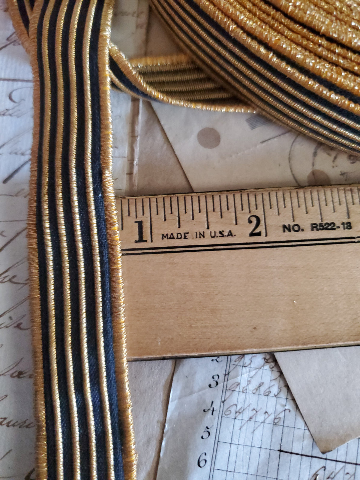 Antique Gold and Black Narrow Stripe Trim - 2 Widths