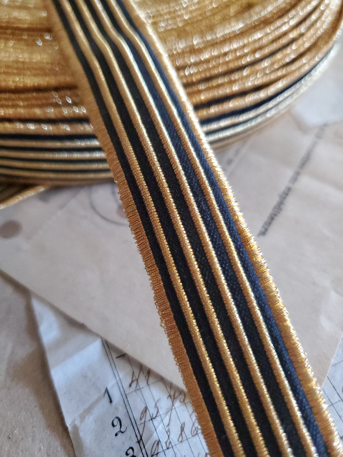 Antique Gold and Black Narrow Stripe Trim - 2 Widths