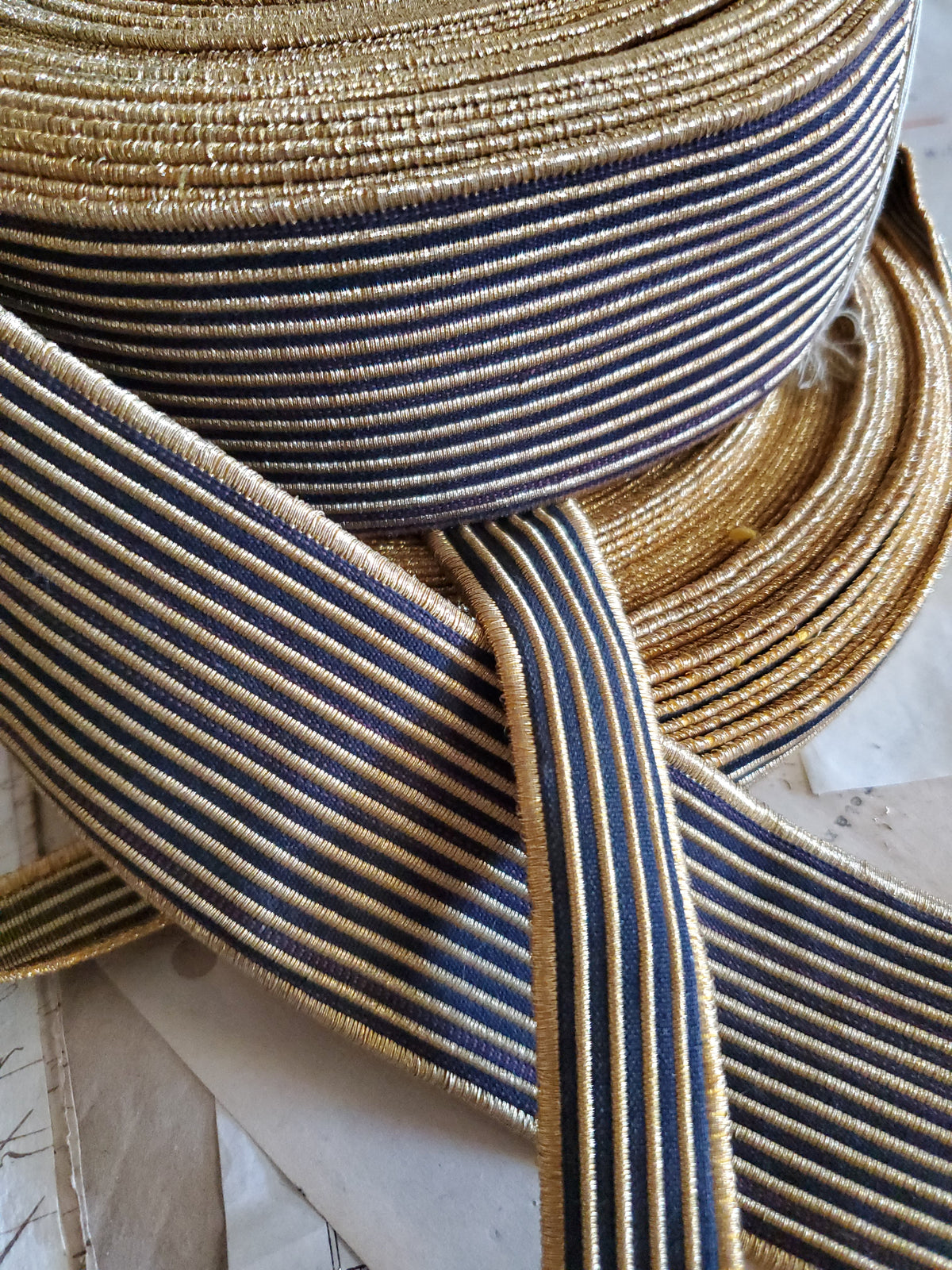 Antique Gold and Black Narrow Stripe Trim - 2 Widths