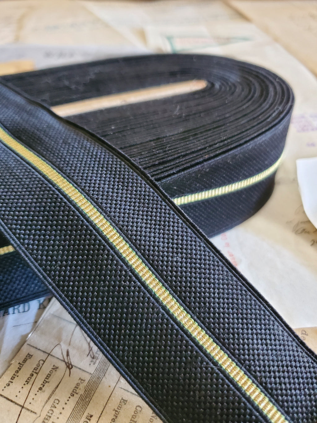 Antique Silk Black Military Trim with Gold Stripe
