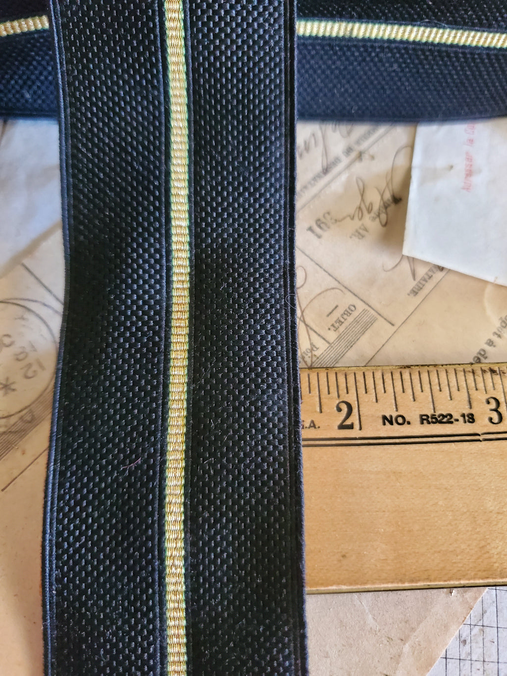 Antique Silk Black Military Trim with Gold Stripe