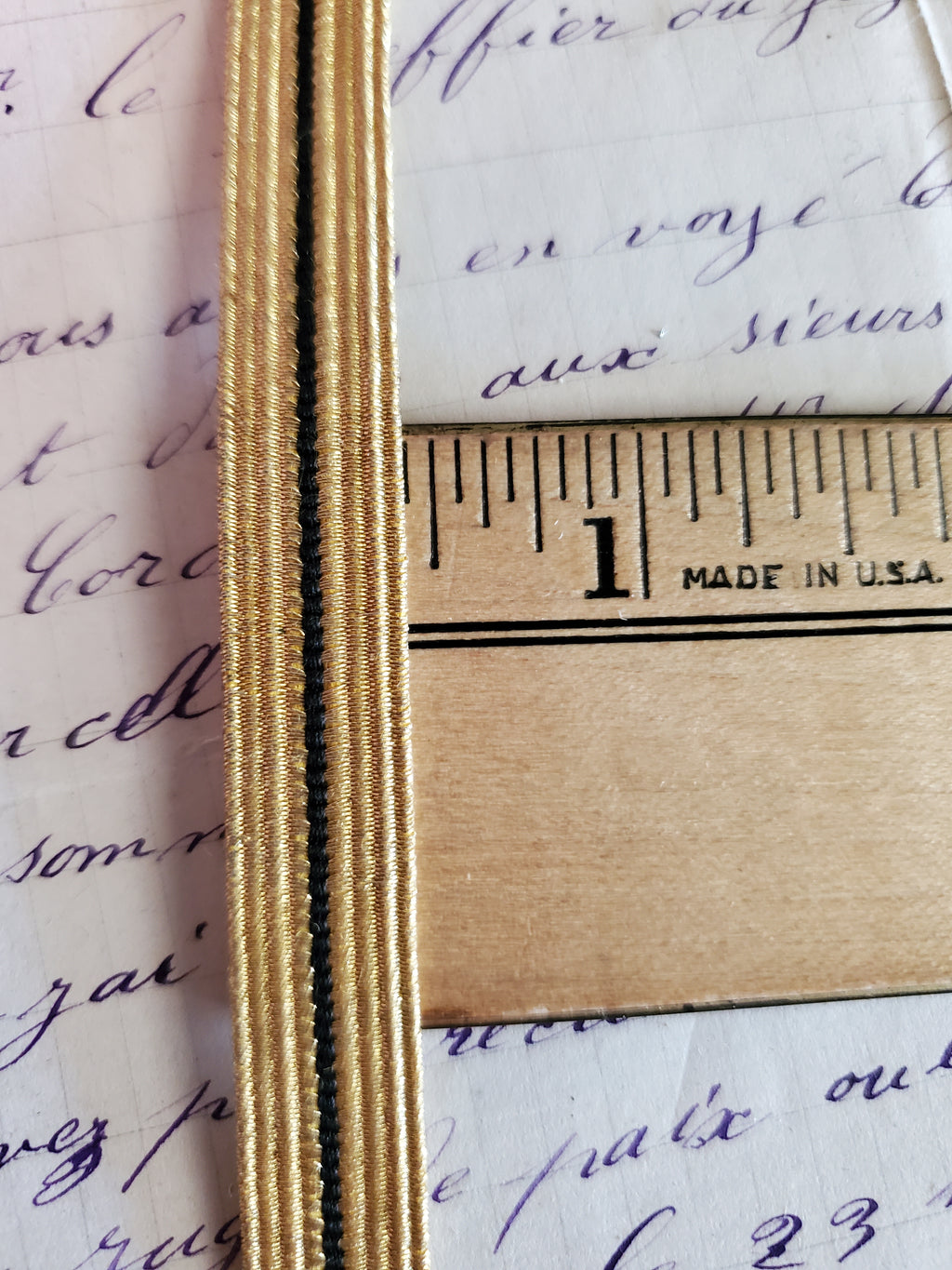Gold Thread Antique Military Lace with Black Silk Stripe