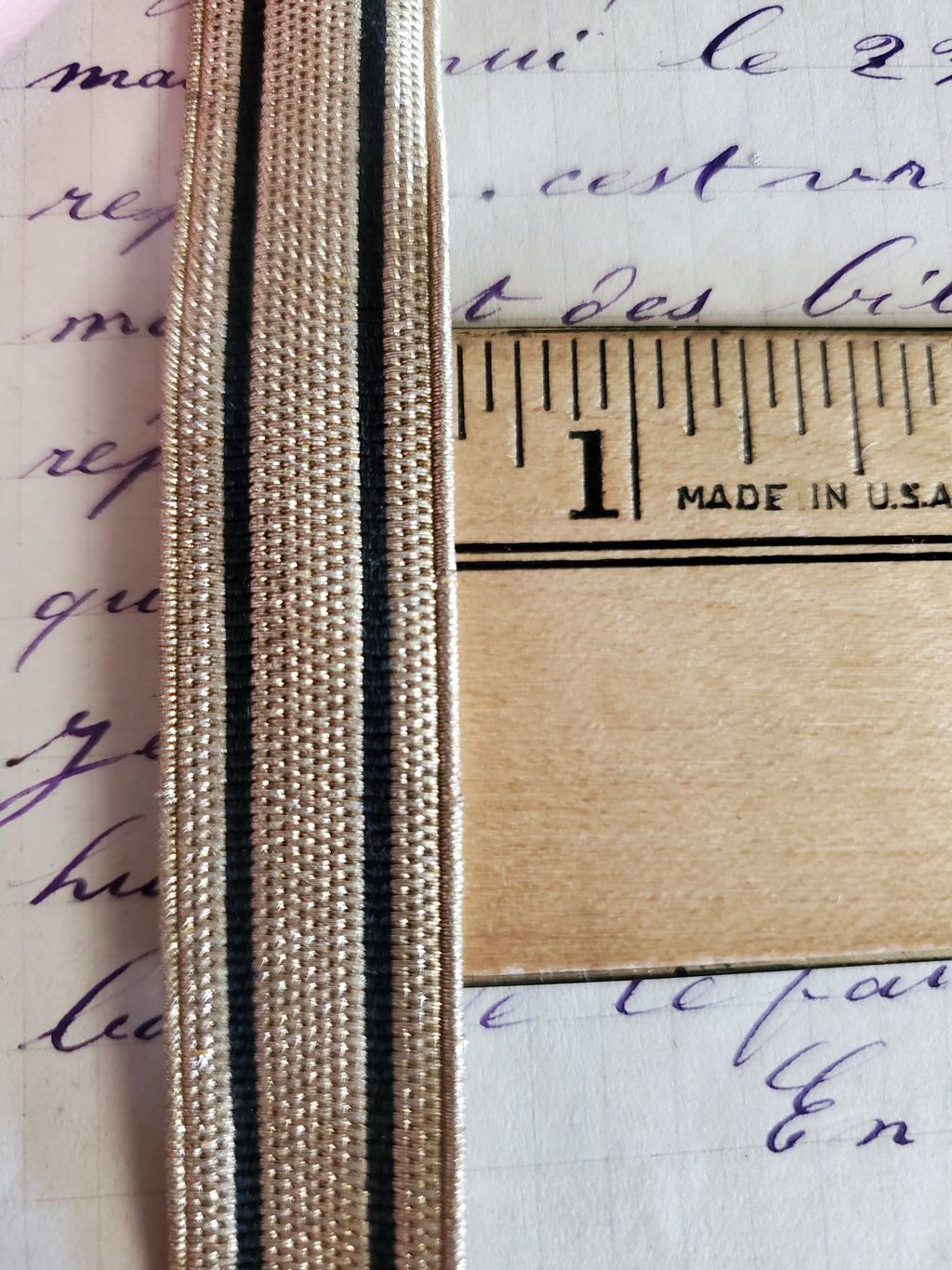 Pale Gold Thread with 2 Black Stripe Trim