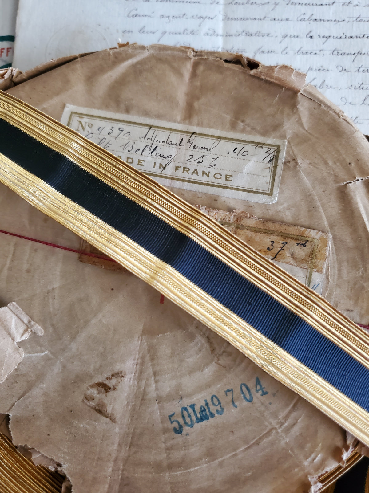 Antique Gold Wire Military Lace with Black Silk Stripe