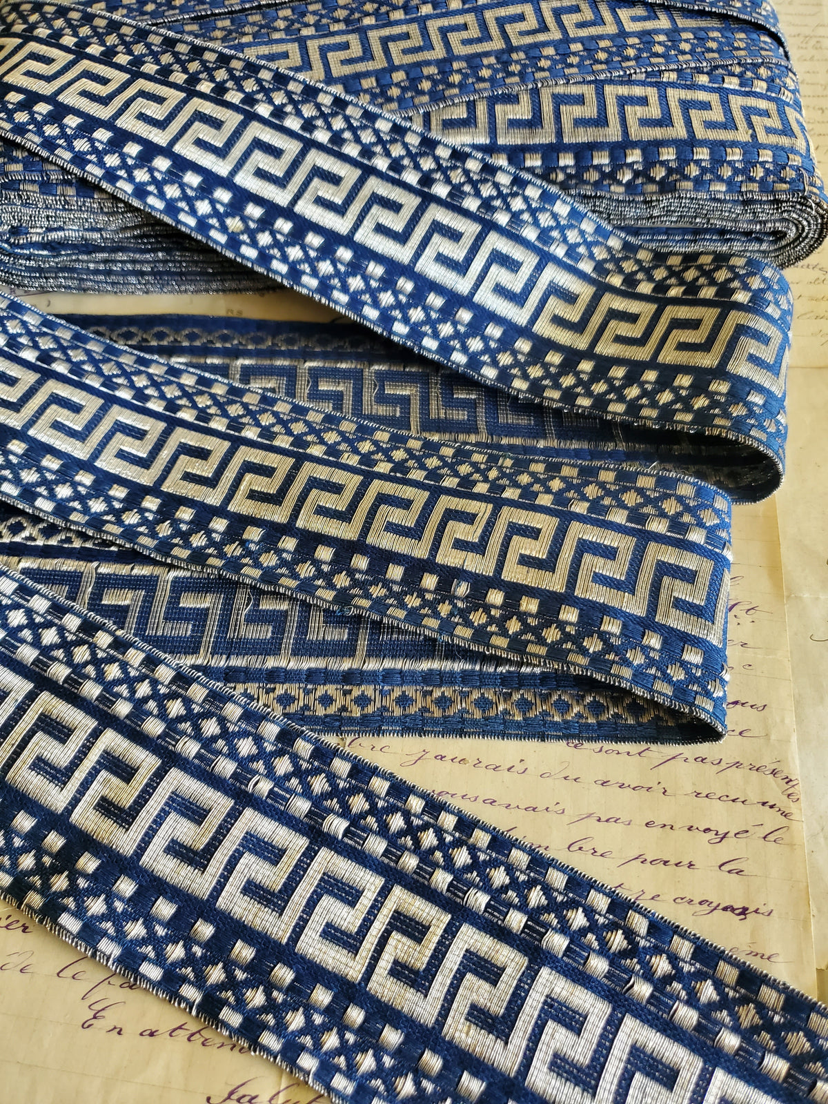 Wide Antique Metallic Greek Key Trim in 3 colors
